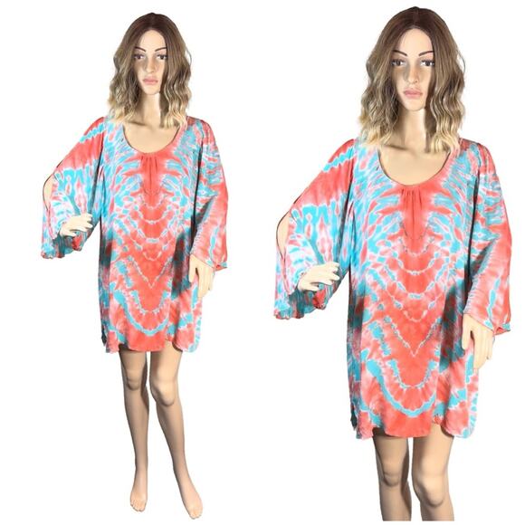 Pineapples Designed In Hawaii Bright Colored Split Sleeve Cover Up SZ L $60 - Picture 2 of 12